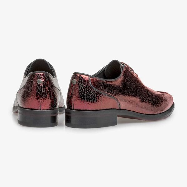 Red leather lace shoe with metallic print