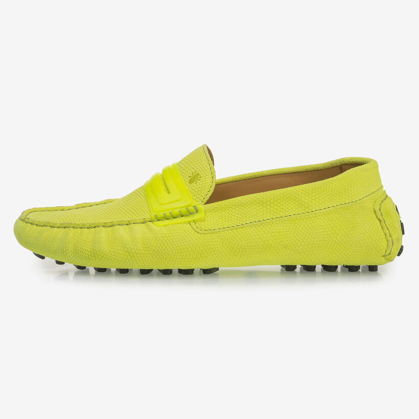 Premium fluorescent yellow leather moccasin