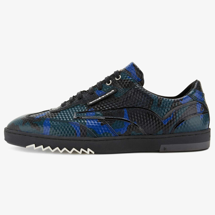 Floris van Bommel zwarte leren snakeprint heren sneaker
