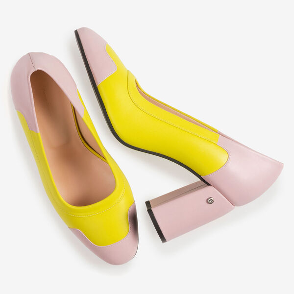 Yellow and pink nappa leather pumps