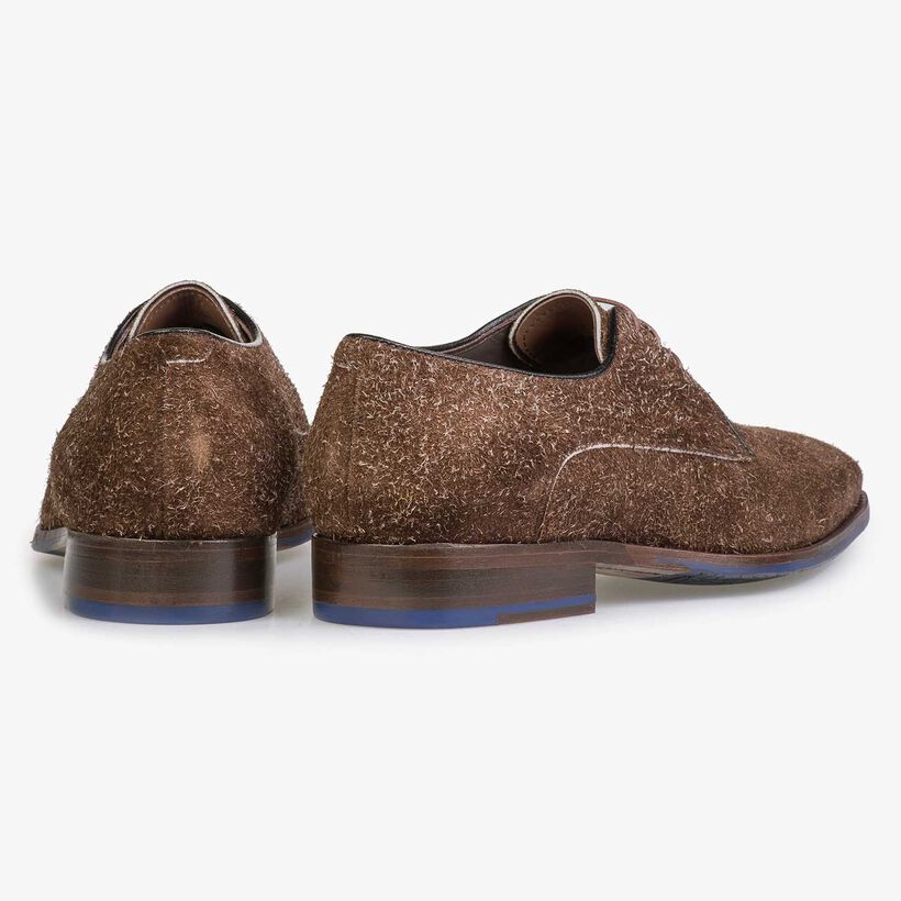 Brown buffed suede leather lace shoe
