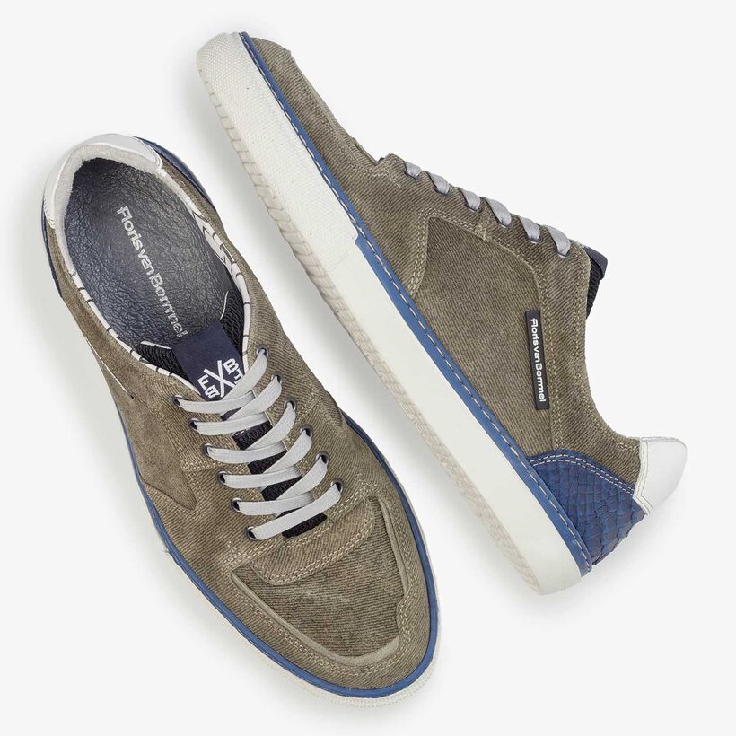 Olive green patterned suede leather sneaker