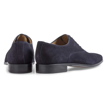 Dark blue calf suede leather lace shoe