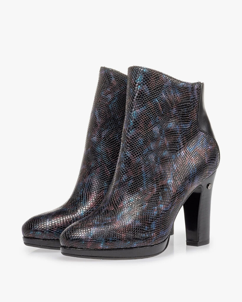 Enkellaars crocoprint blauw