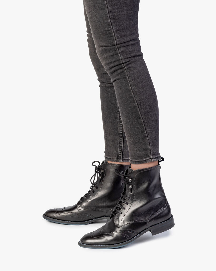Black calf leather lace boot