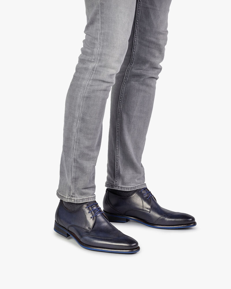 Veterschoen donkerblauw kalfsleer