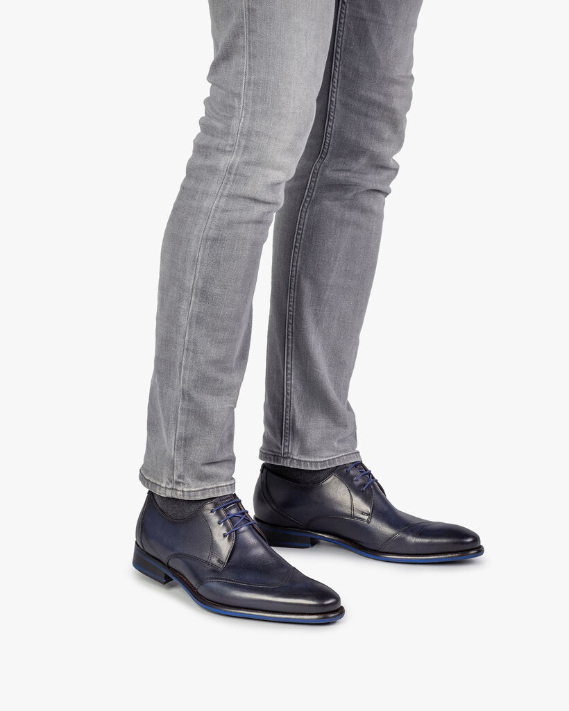 Veterschoen donkerblauw kalfsleer