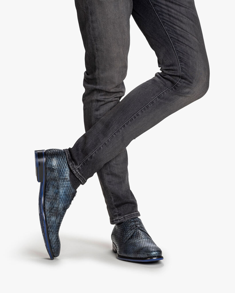 Veterschoen metallicprint donkerblauw