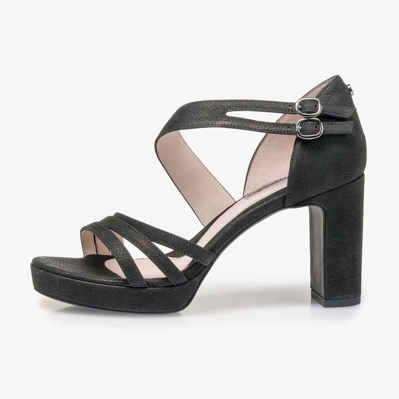 Black slightly structured high-heeled nubuck leather sandal