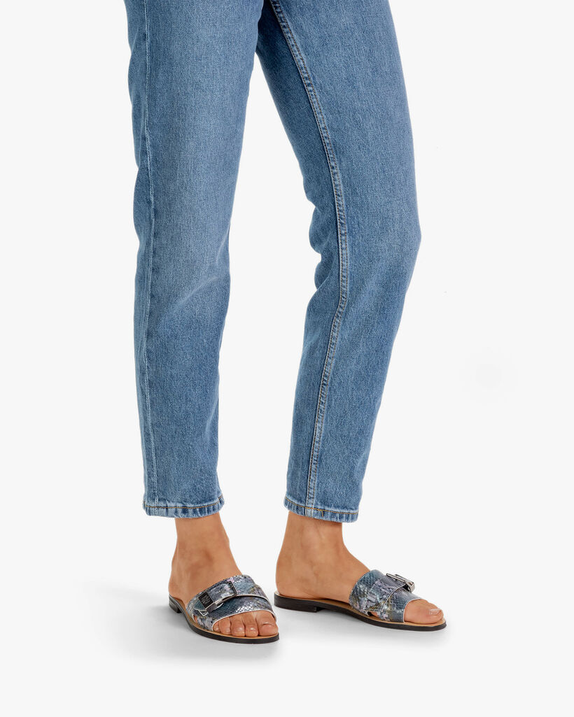 Slipper geprint leer blauw