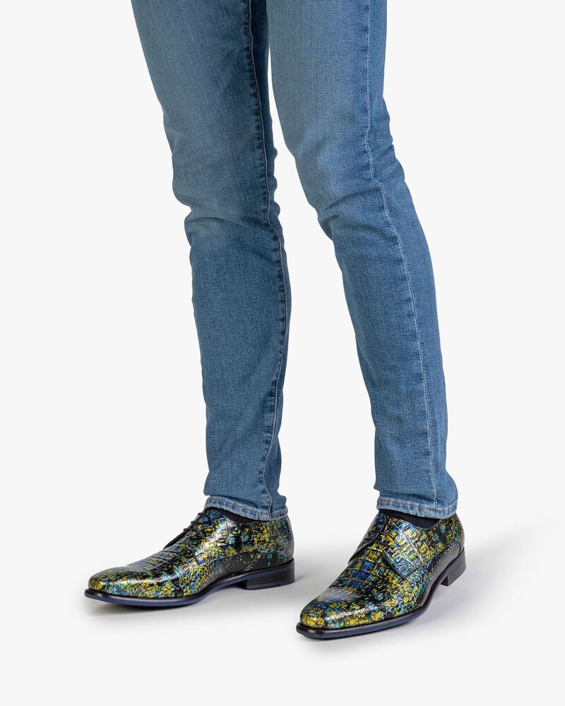 Lace shoe printed leather yellow