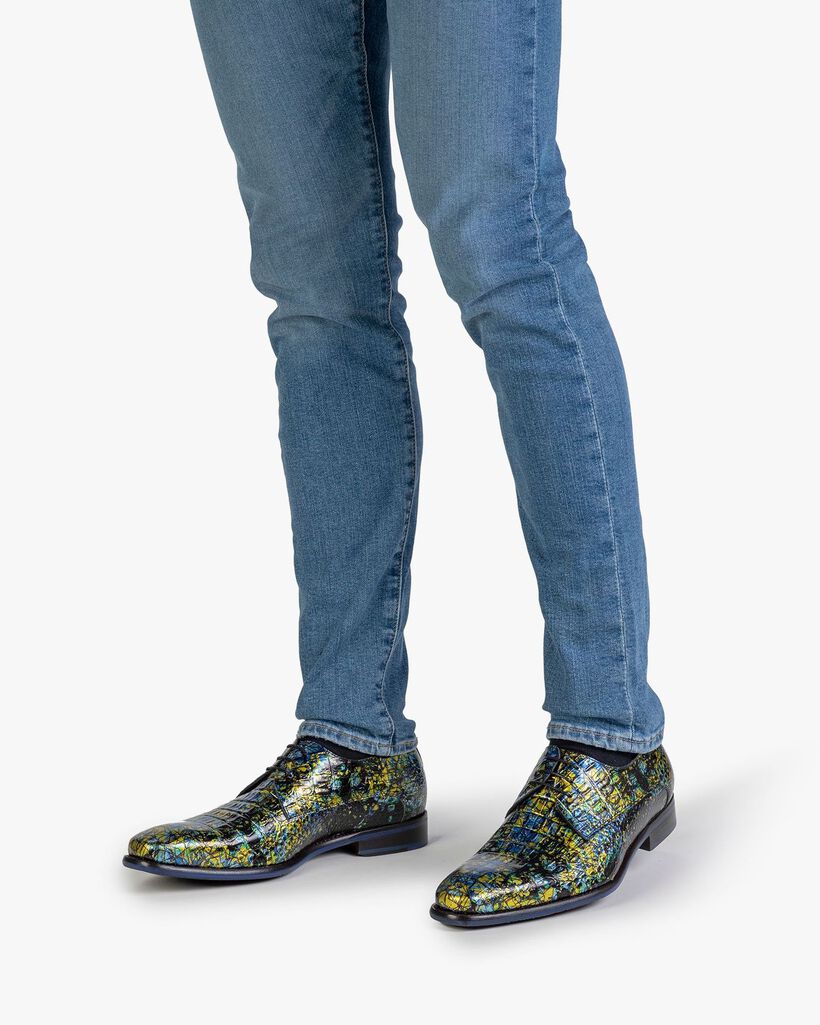 Lace shoe printed leather yellow