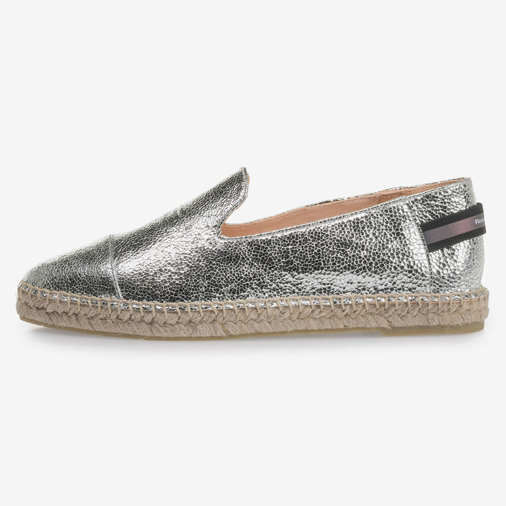 Zilveren leren espadrille met metallicprint