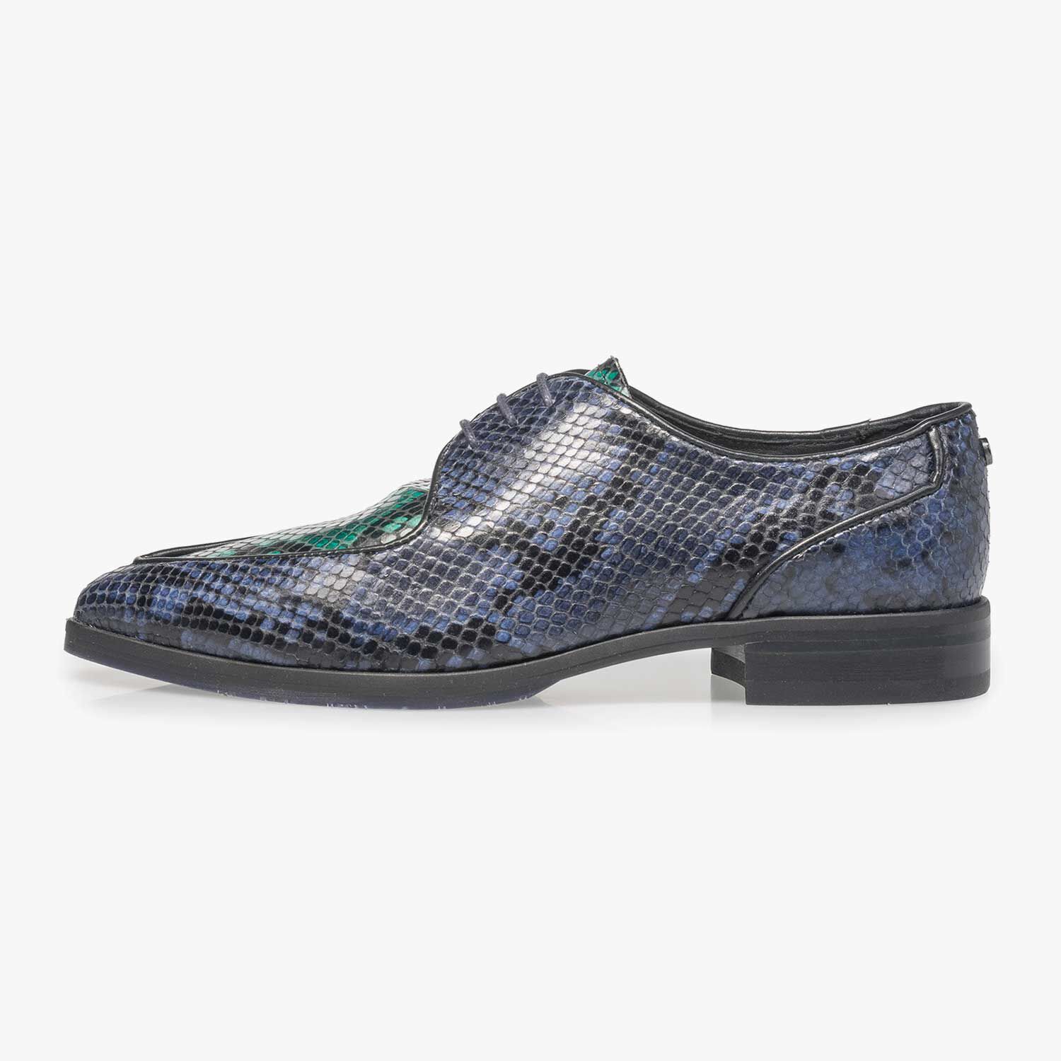 Blauwe leren veterschoen snake 85811/04 | Floris van Bommel Women®