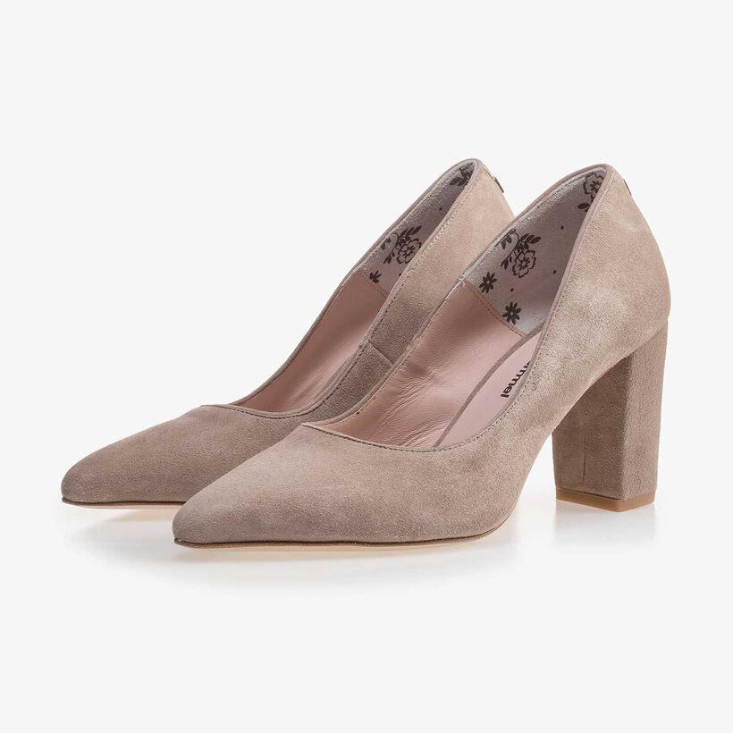 Taupe-coloured calf's suede leather pumps