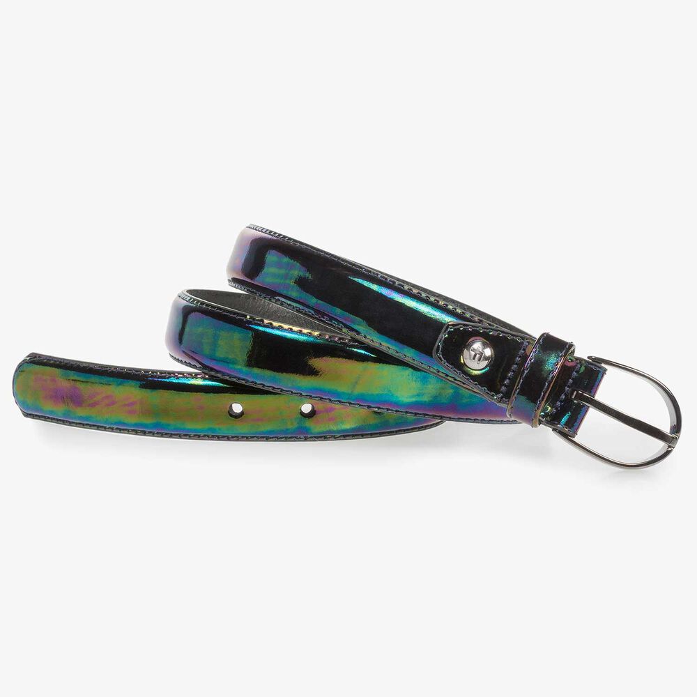 Multi-coloured metallic leather belt