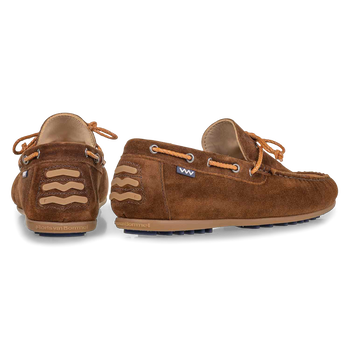 Moccasin suede leather cognac