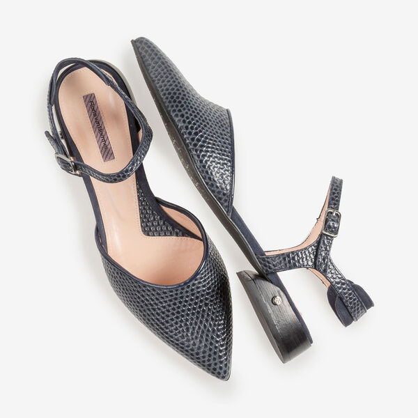 Donkerblauwe leren sandaal met print