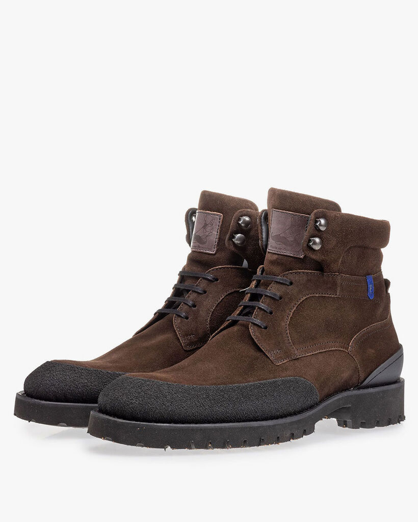 Lace boot brown suede leather