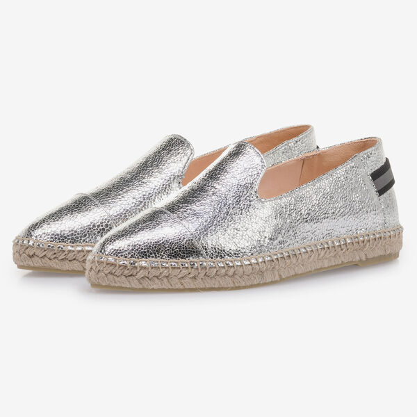 Zilveren leren espadrille met metallicprint