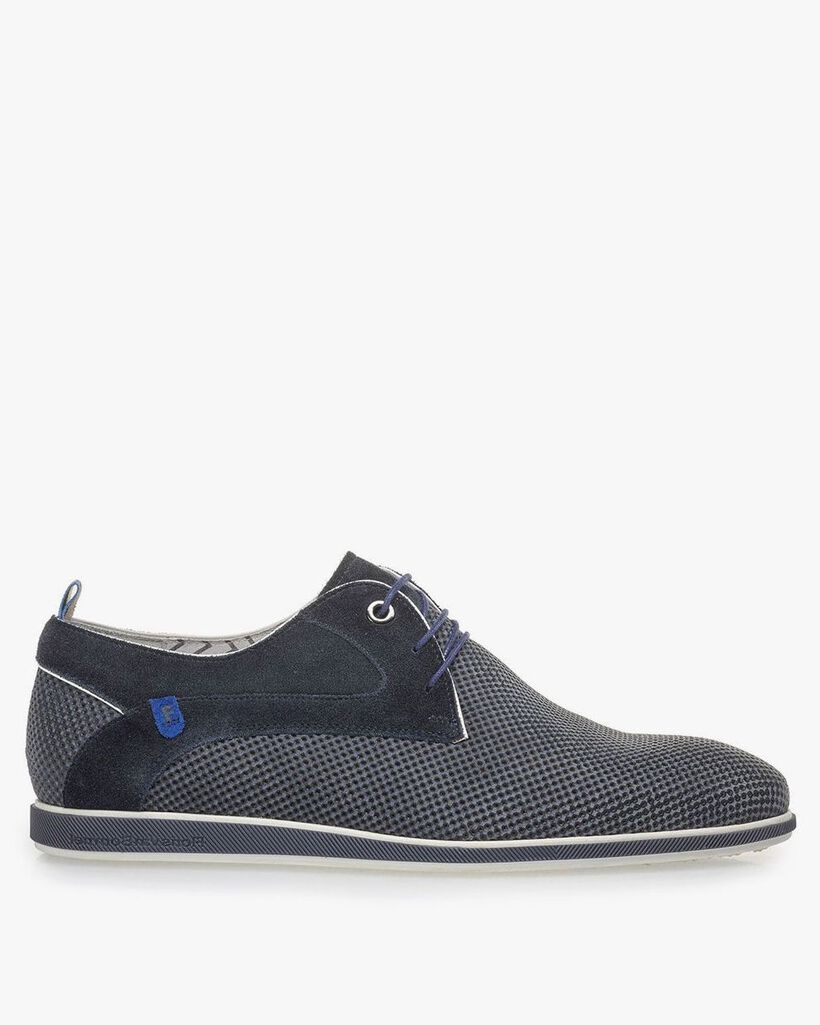 Blue suede leather lace shoe with print