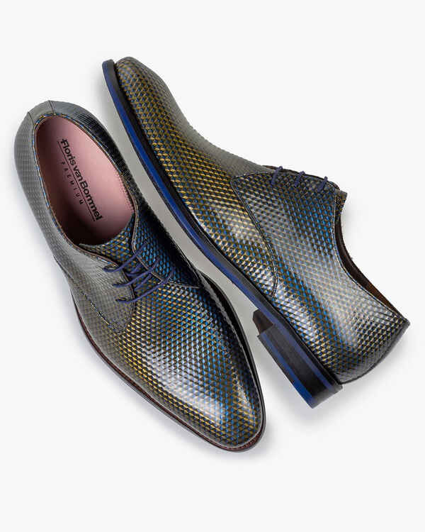 Lace shoe patent leather blue