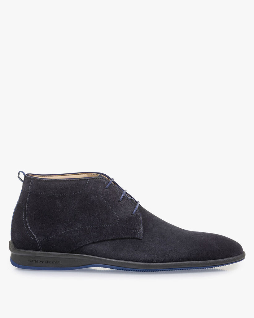 Dark blue suede leather lace boot