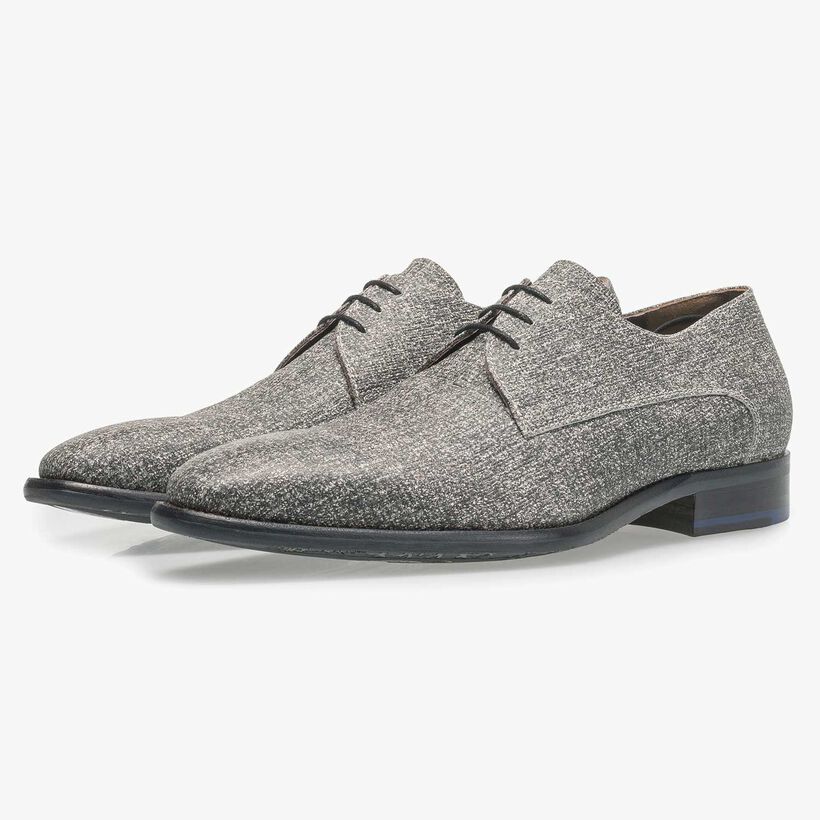Grey leather lace shoe with white print