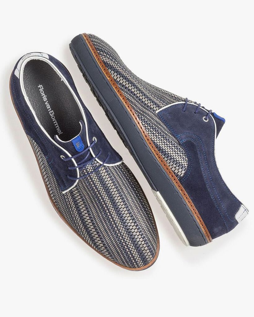 Donkerblauwe veterschoen met grijze print