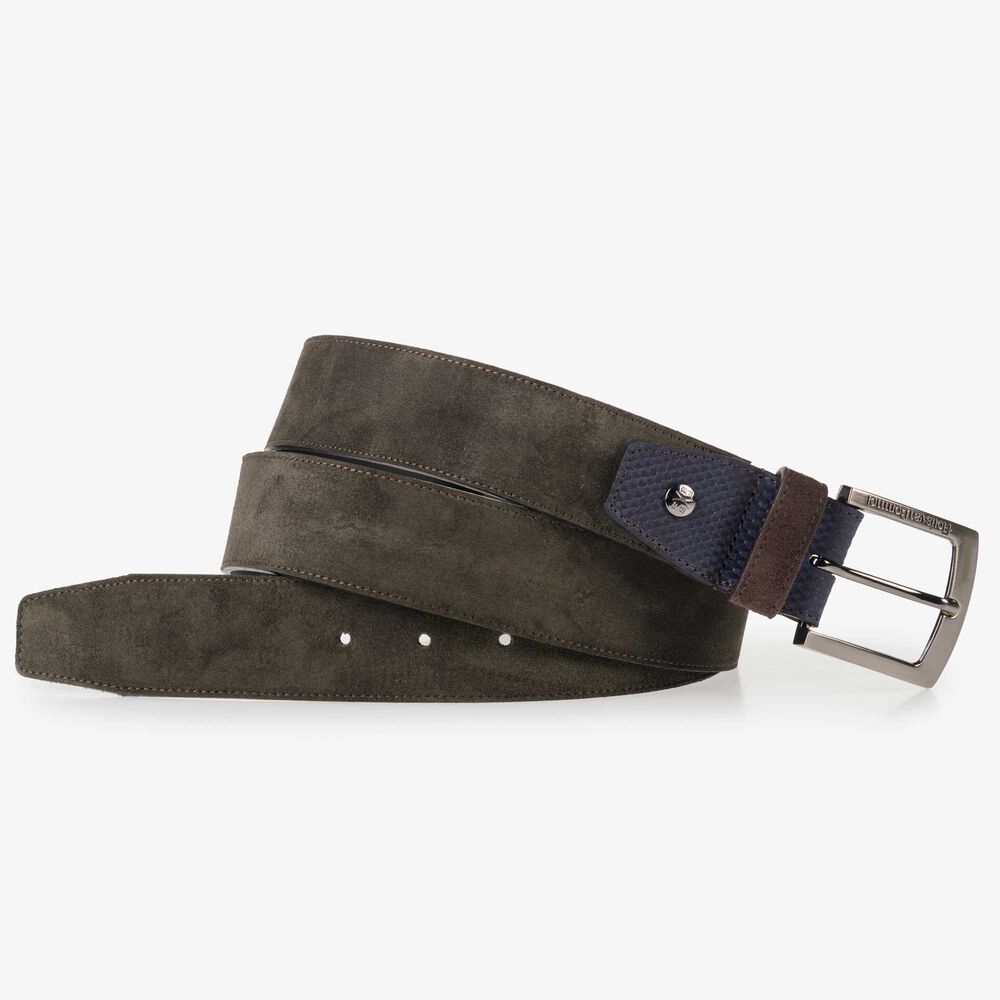 Floris van Bommel dark green suede leather men’s belt