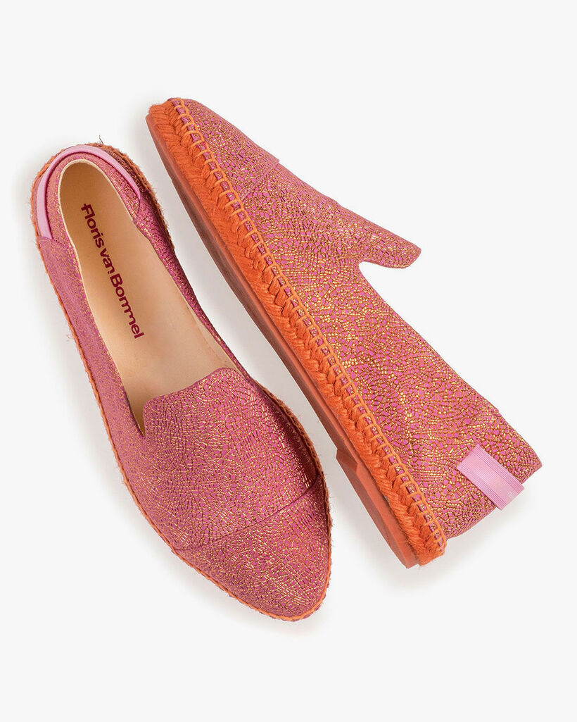 Pink leather espadrilles with metallic print