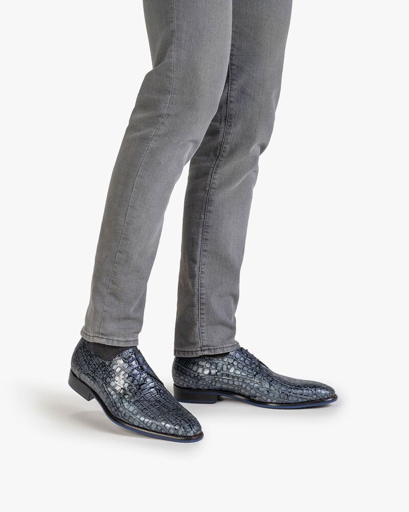 Veterschoen metallic blauw