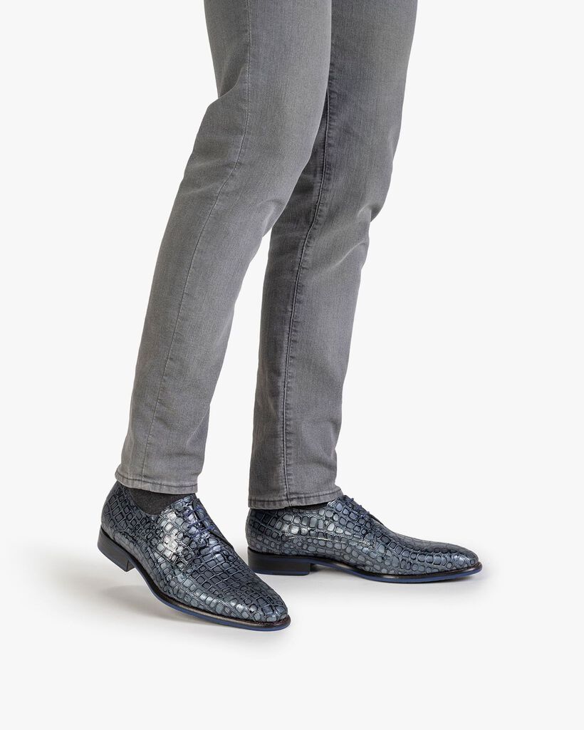 Veterschoen metallic blauw