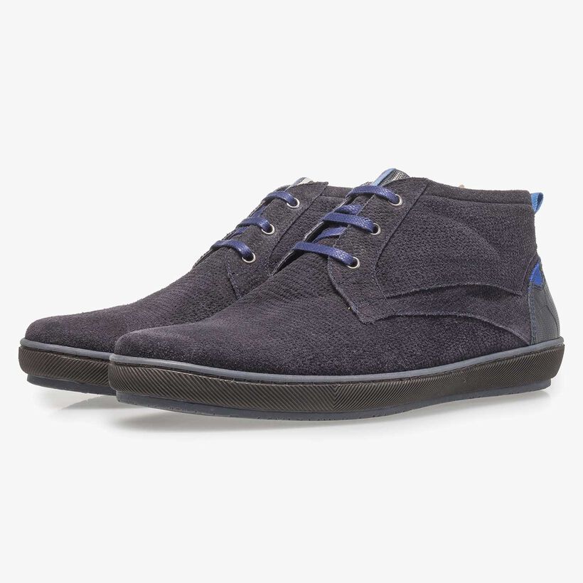 Dark blue printed suede leather lace shoe