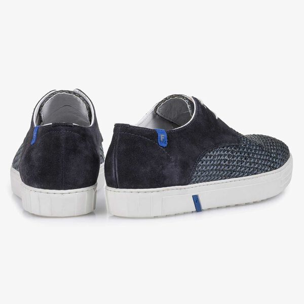 Blue craided calf suede leather lace shoe