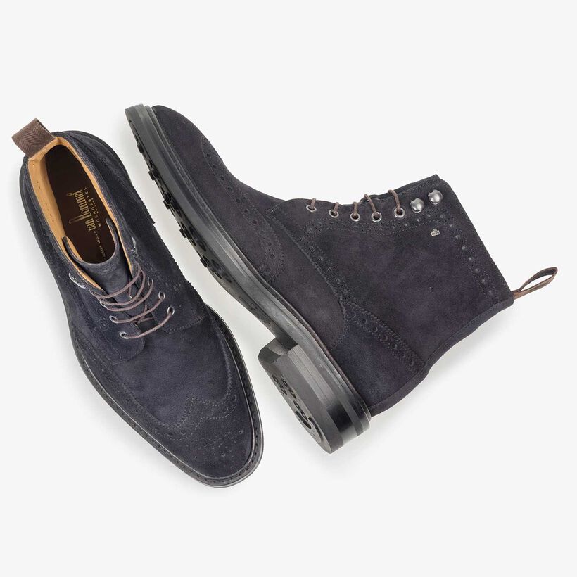 Blauwe su&egrave;de brogue veterboot