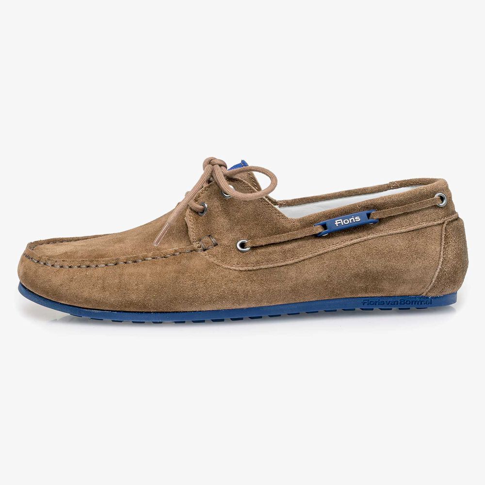 Brown slightly buffed suede leather sailing shoe