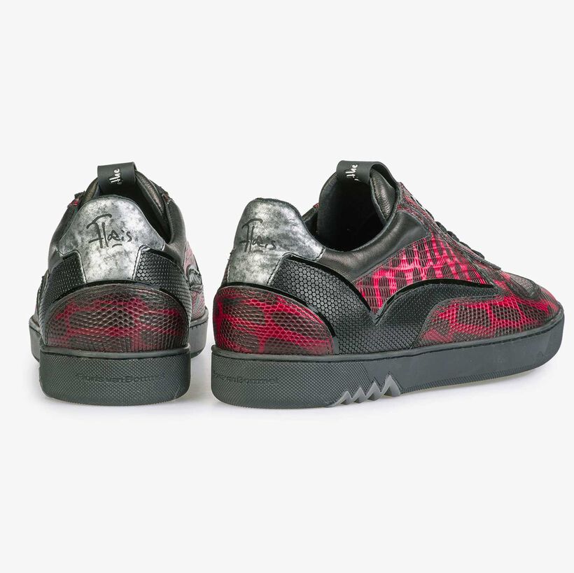 Red calf’s leather sneaker with lizard print