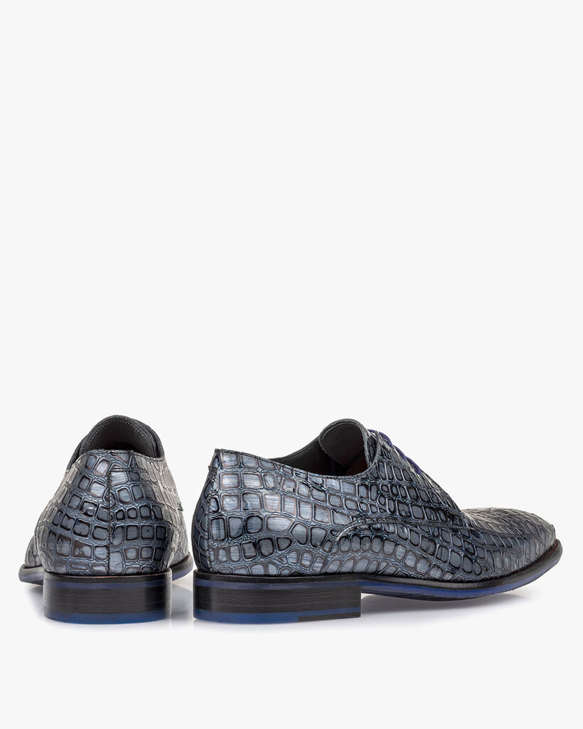 Veterschoen metallic blauw