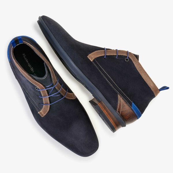 Floris van Bommel dark blue suede men's lace-up boot