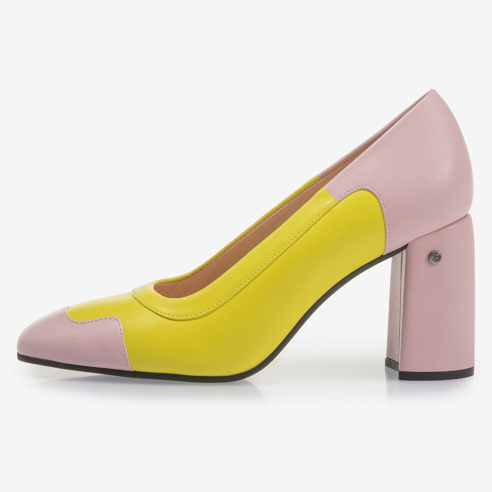 Yellow and pink nappa leather pumps