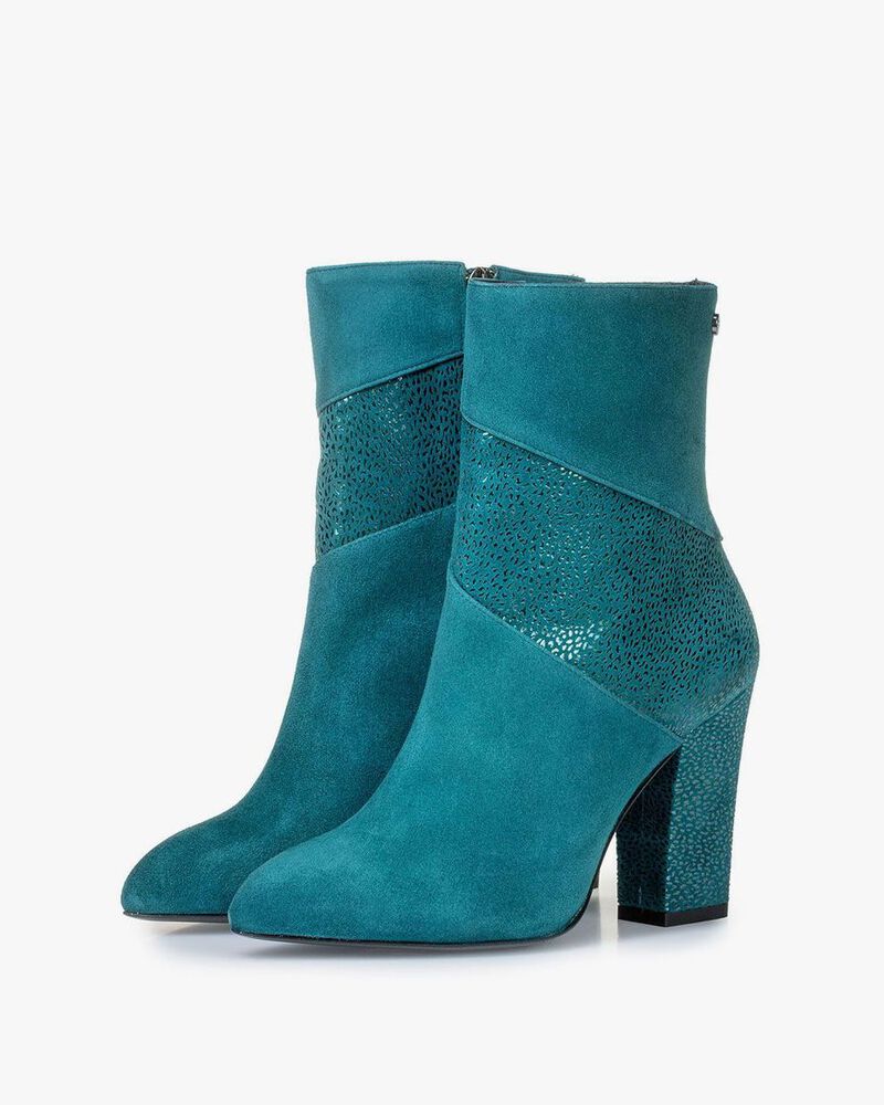 Blue ankle boots with metallic print