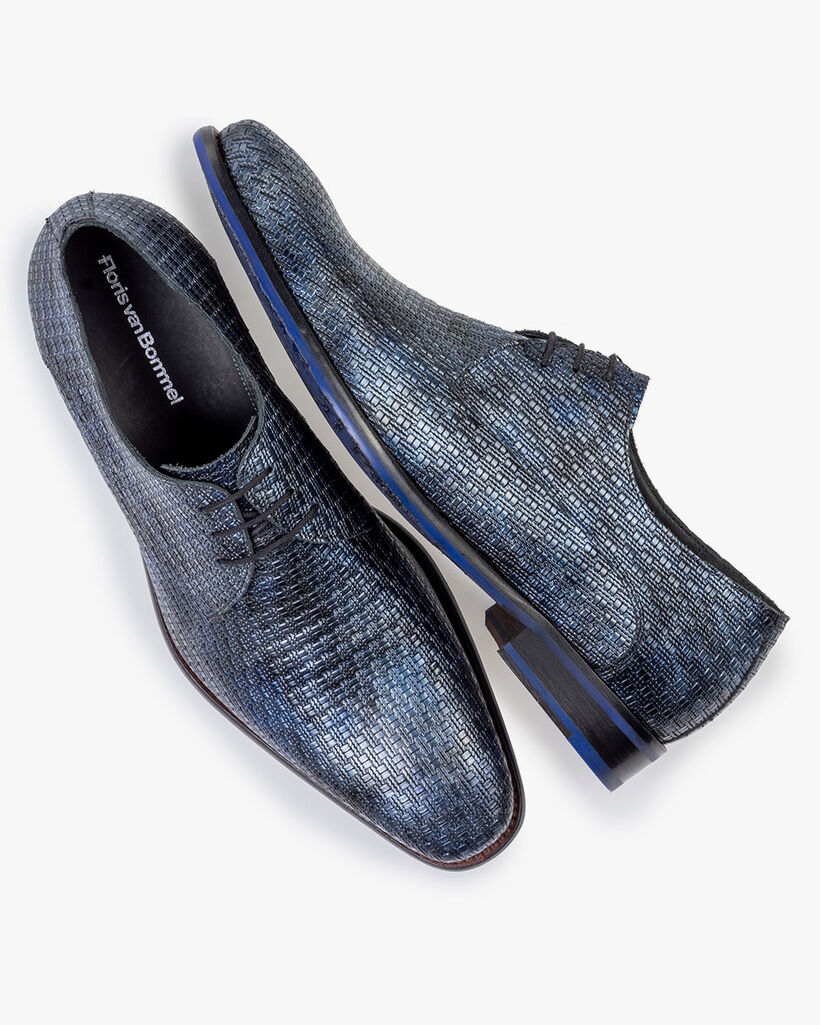 Veterschoen metallicprint donkerblauw
