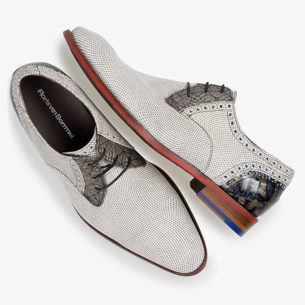 Grey printed suede leather lace shoe