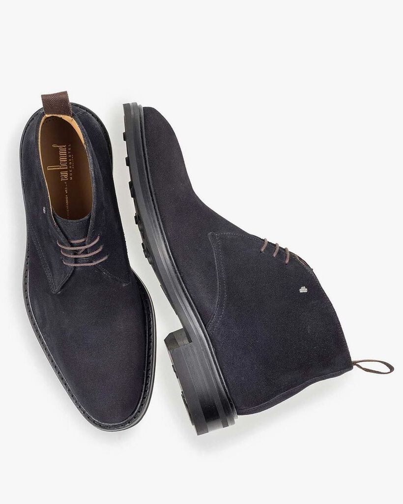 Dark blue suede leather lace boot