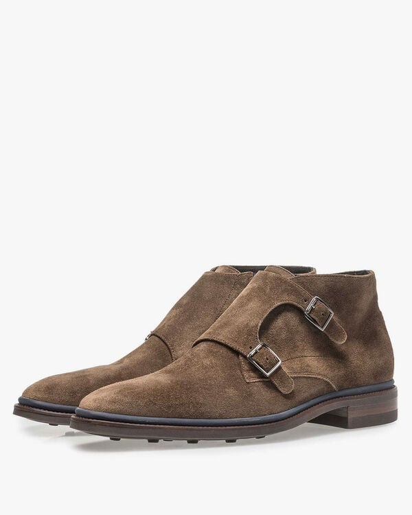 Taupe-coloured suede monk strap