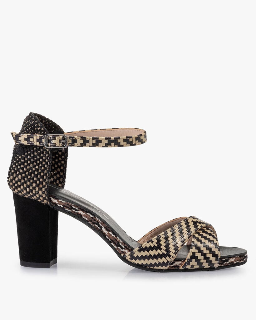 Sandal printed leather black & white