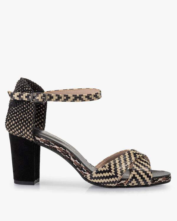 Sandal printed leather black & white