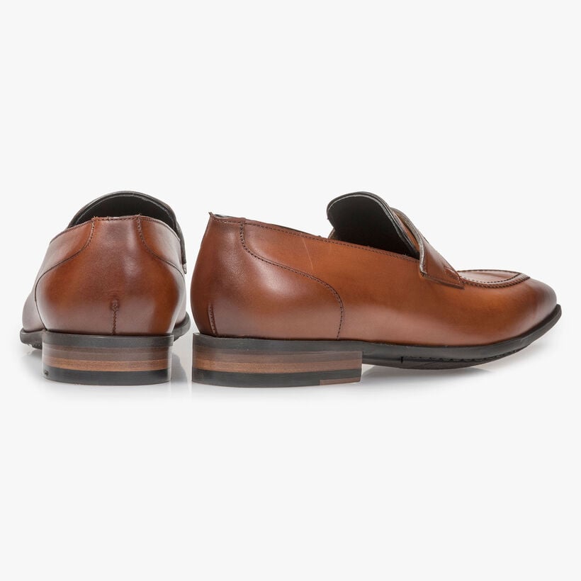 Dark cognac-coloured calf leather loafer