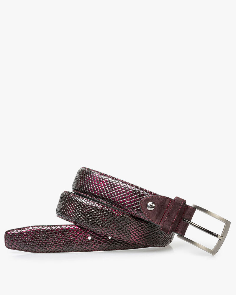 Red printed patent leather belt